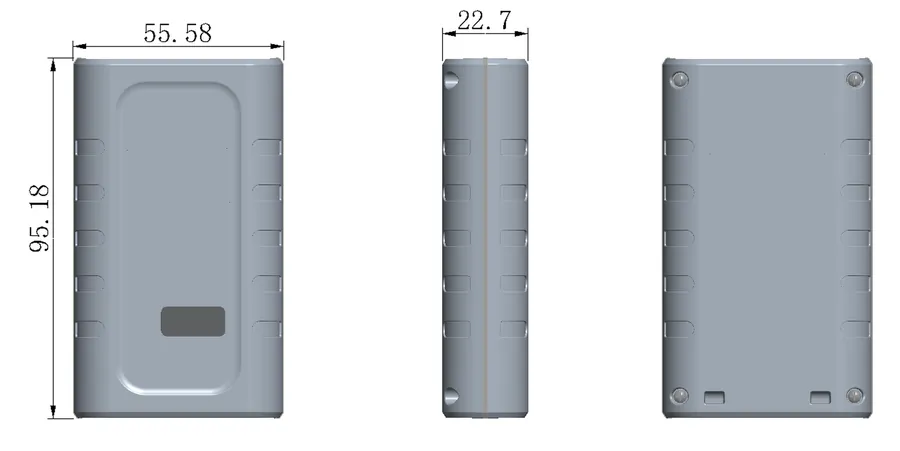 GPT45-M dimensional drawing front side and rear elevations in millimetres