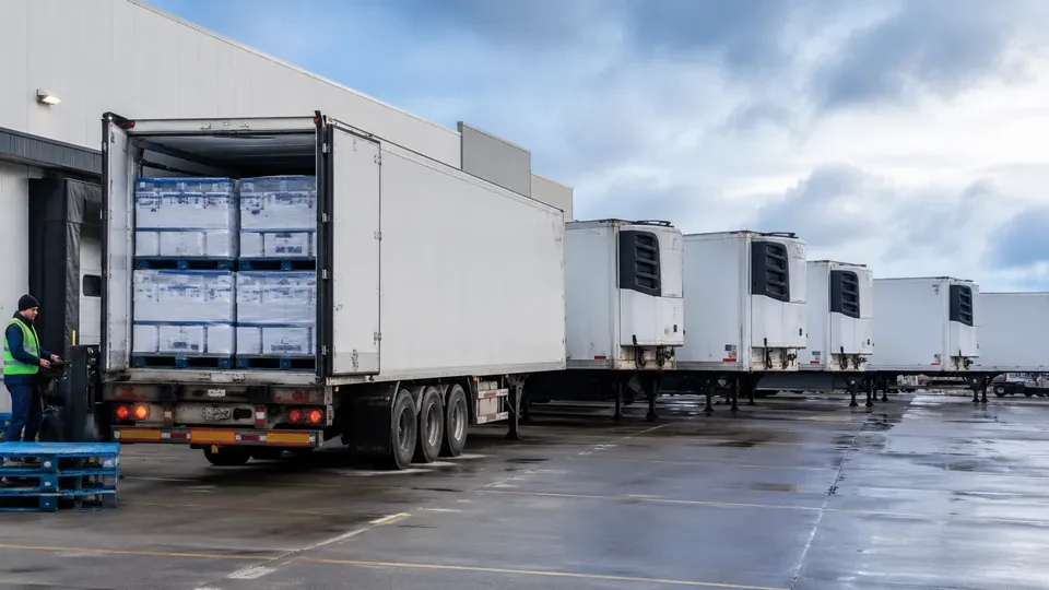 Refrigerated trailers at a distribution centre dock, a cold-chain application for the Eelink GPT48-X