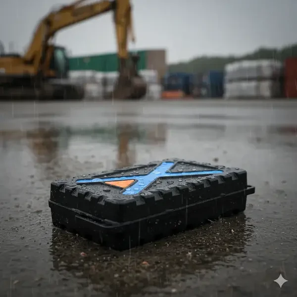 Eelink GPT48-X on wet ground at a construction site, IP65 housing in the rain