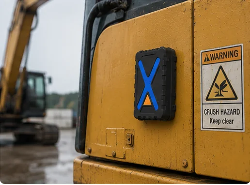 Visualisation of an Eelink GPT48-X on the steel body panel of an excavator