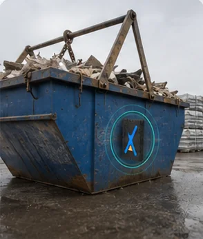 Visualisation of a loaded waste skip, a marker ring over the Eelink GPT48-X on its side panel