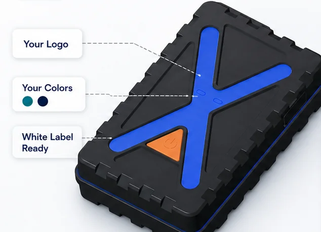 Product visualisation of the Eelink GPT48-X with callouts for your logo, your colours and white-label readiness