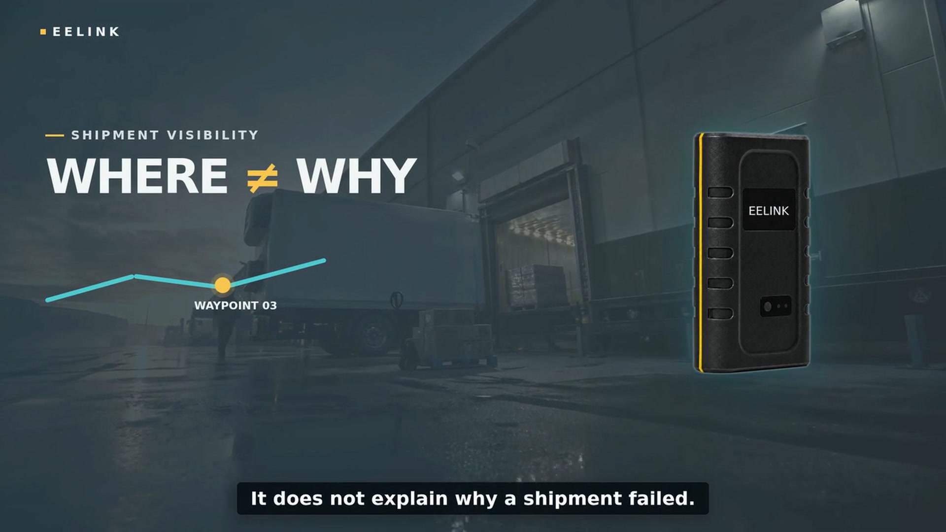 GPT45-M cold chain cargo tracker still frame reading Where does not equal Why, illustrating that a location point alone cannot explain a failed shipment